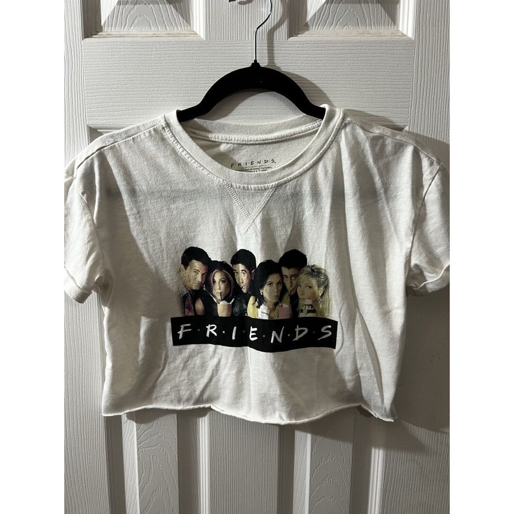 FRIENDS TV SERIES RETRO SHORT SLEEVE CROP TOP‎ WHITE GRAPHIC SHIRT-WOMENS SIZE S